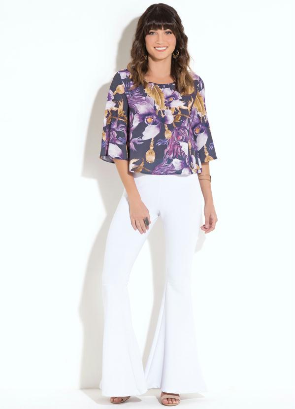 

Blusa Quintess Floral com Mangas 7/8 Amplas, Roxo