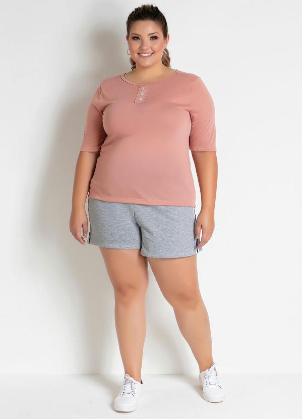 

Blusa Rosê com Mangas 3/4 e Botões Plus Size, Rosa