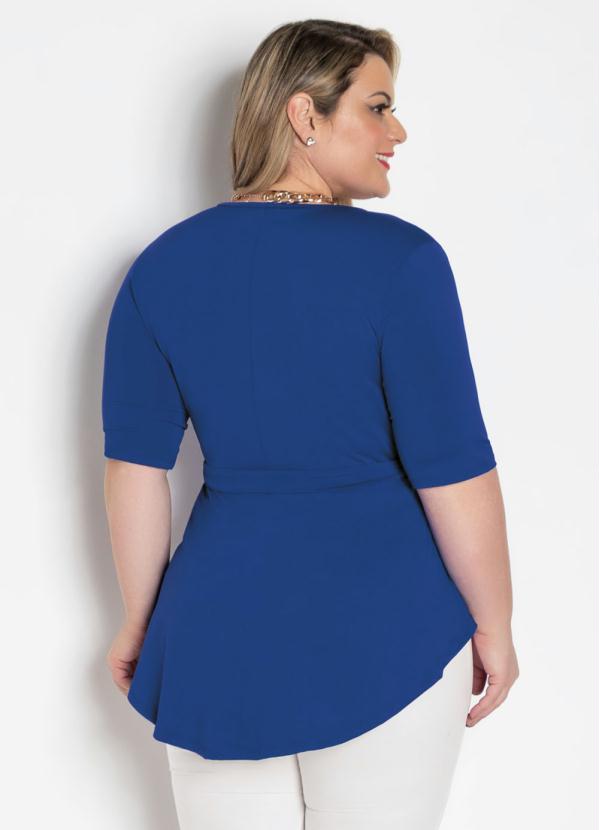 

Blusa Royal Transpassada com Amarração Plus Size, Azul