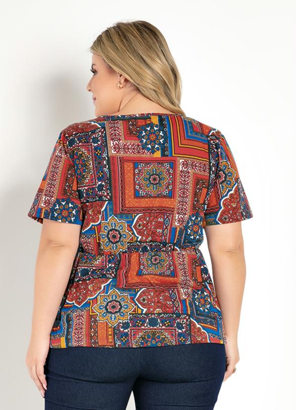 

Blusa Arabescos Acinturada com Mangas Plus Size, Vermelho