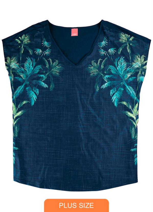 

Blusa Azul Marinho Tropical em Malha Liganete