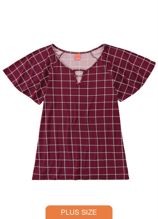 

Blusa Bordô Quadriculada com Abertura, Roxo