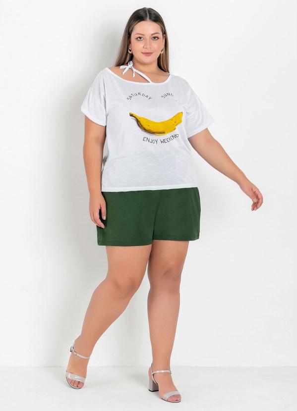 

Blusa Branca com Decote Assimétrico Plus Size, Branco