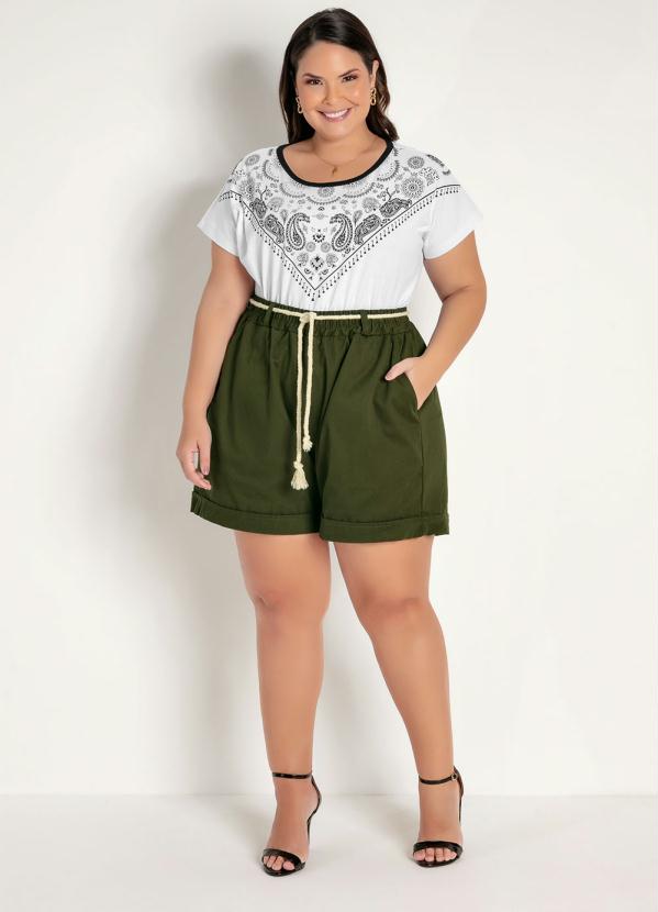 

Blusa Branca com Estampa no Decote Plus Size, Branco