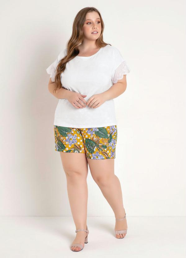 

Blusa Branca com Mangas em Laise Plus Size, Branco