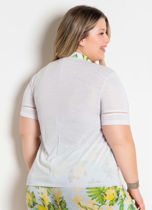 

Blusa Branca Plus Size com Fita Decorativa, Branco