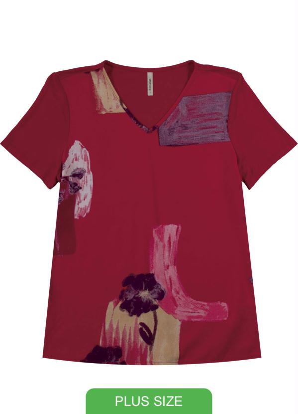 

Blusa com Decote V e Estampa Vermelho