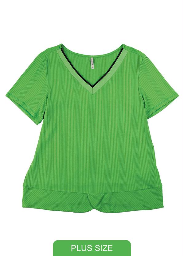 

Blusa com Decote V  Tecido Canelado Verde