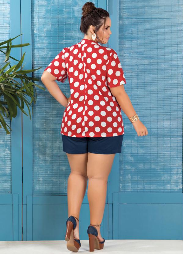 

Blusa com Gola Laço Plus Size Poá Marguerite, Vermelho