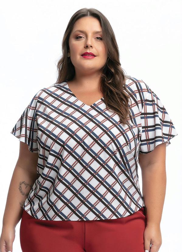 

Blusa com Mangas Evasê Geométrica e Branca, Branco