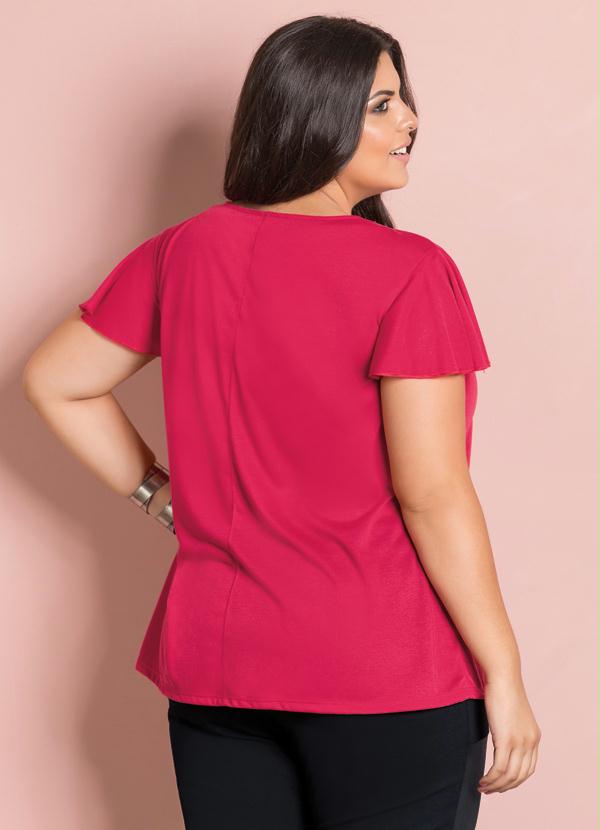 

Blusa Decote V com Tiras Pink Plus Size, Rosa