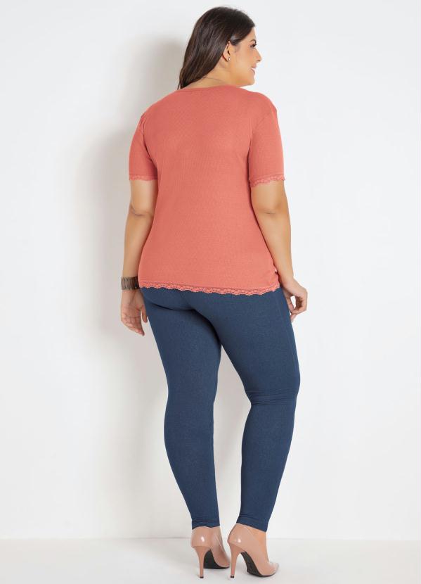 

Blusa em Ribana e Renda Coral Plus Size, Laranja