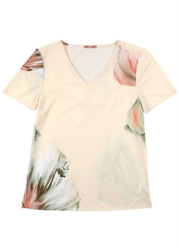 

Blusa Estampada com Decote V Bege