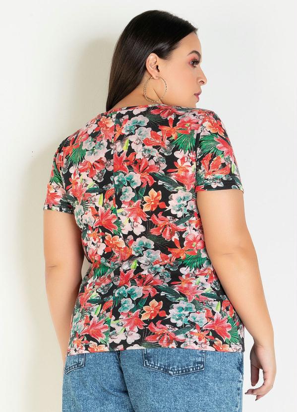 

Blusa Floral com Argola no Decote Plus Size, Vermelho