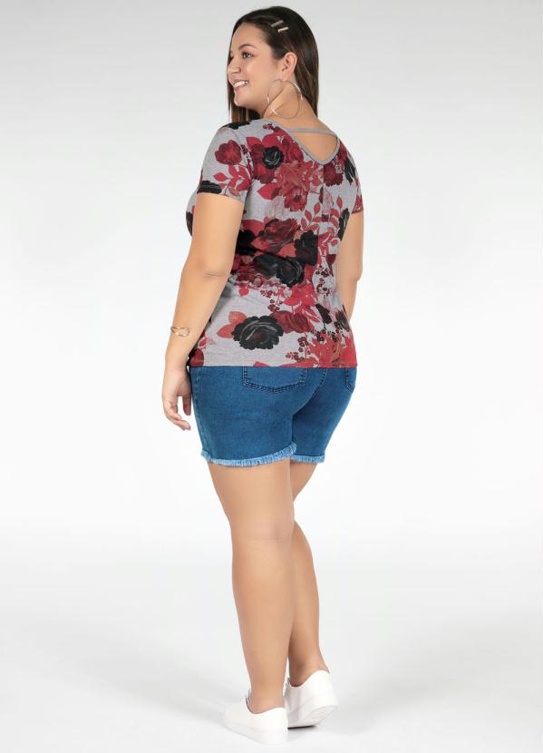 

Blusa Floral com Tira nas Costas Plus Size, Cinza