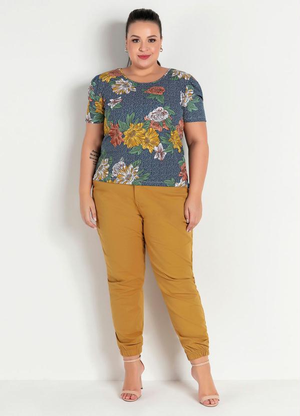 

Blusa Floral e Poá Mangas Bufantes Plus Size, Azul