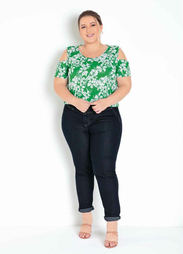 

Blusa Floral Verde com Detalhe Vazado Plus Size