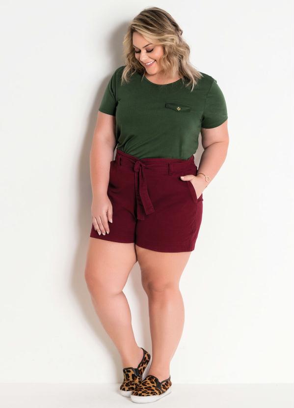 

Blusa Lapela Decorativa Verde Militar Plus Size