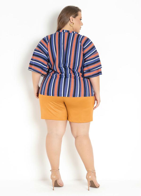 

Blusa Listrada com Babados Plus Size, Azul