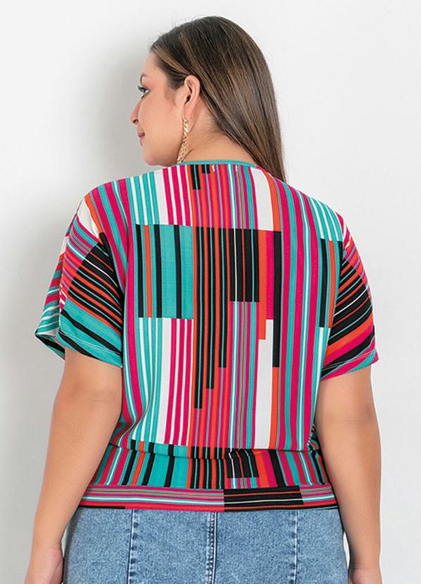 

Blusa Listrada com Forro e Mangas Plus Size, Multicores