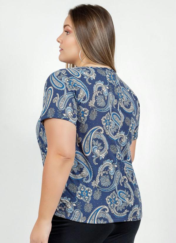 

Blusa Mandalas Azul com Mangas Curtas Plus Size