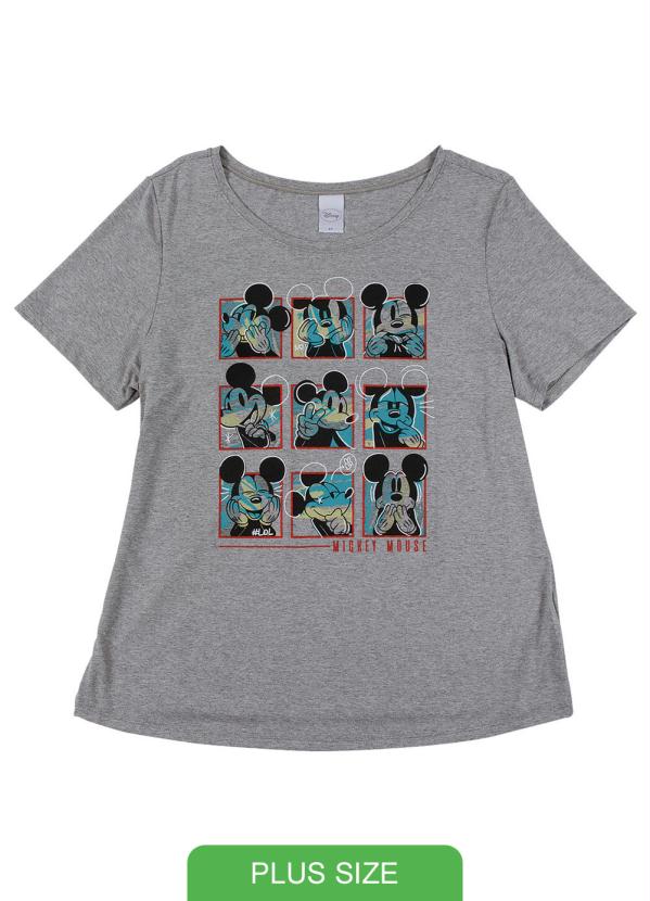 

Blusa Manga Curta Estampada Cinza