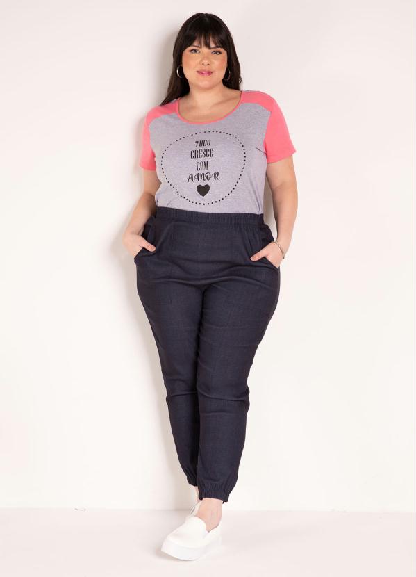 

Blusa Mescla e Rosa com Estampa Plus Size, Cinza