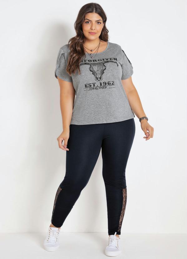 

Blusa Mescla Plus Size com Mangas Transpassadas, Cinza