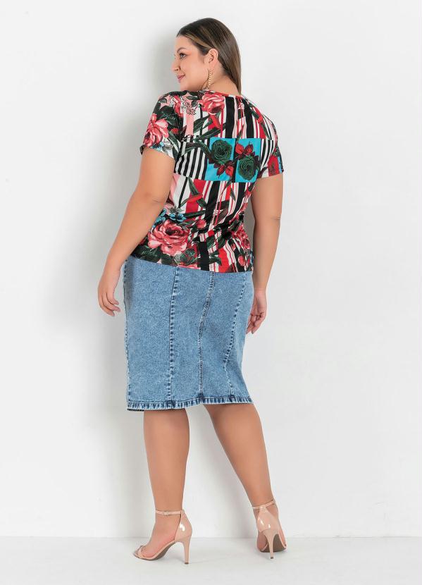 

Blusa Mix de Estampas com Amarração Plus Size, Multicores