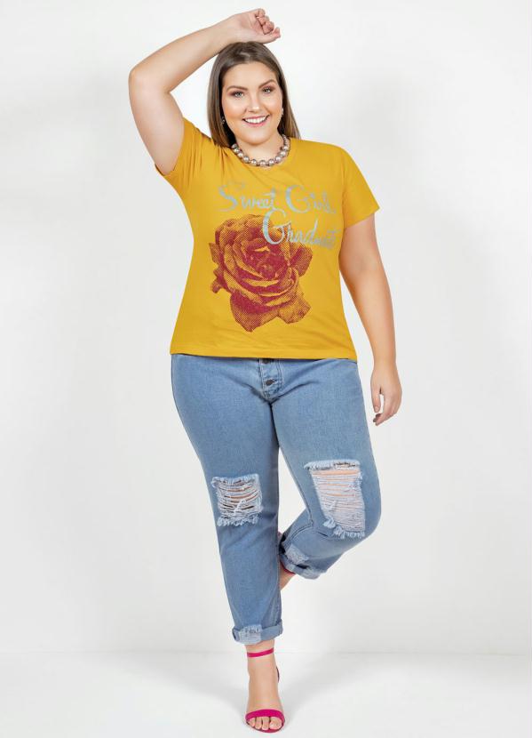 

Blusa Mostarda Estampada com Glitter Plus Size, Amarelo