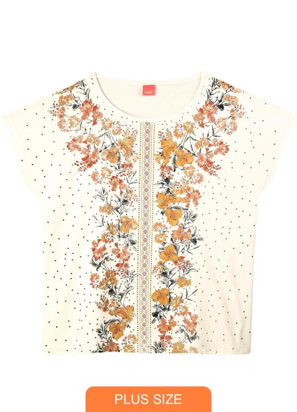 

Blusa Off White Floral em Meia Malha, Bege