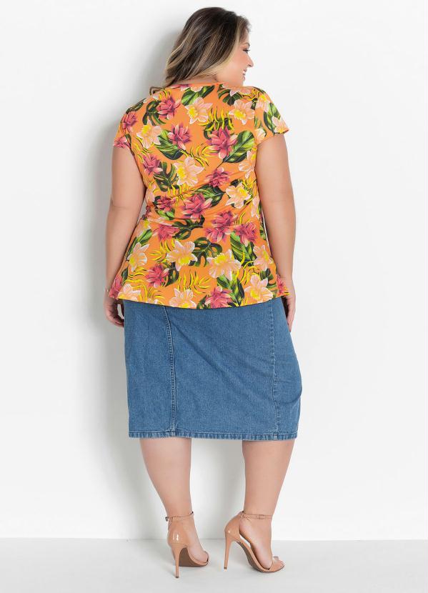 

Blusa Peplum Plus Size Floral Laranja