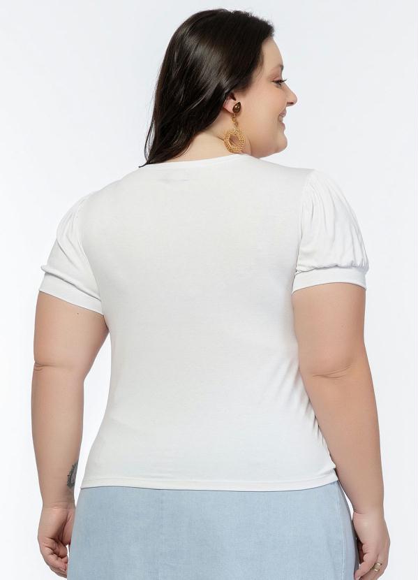 

Blusa Plus Size com Mangas Bufantes Marinho, Branco