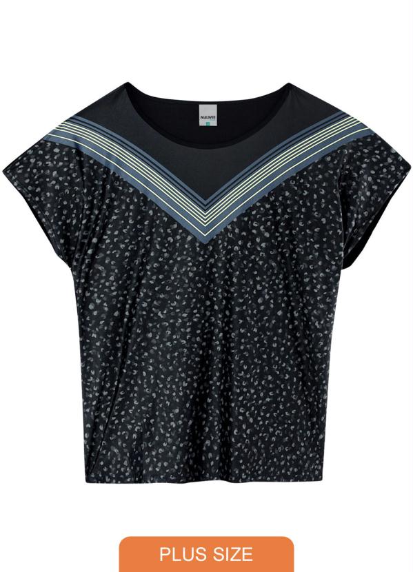 

Blusa Preta Animal Print em Liganete Plus, Preto