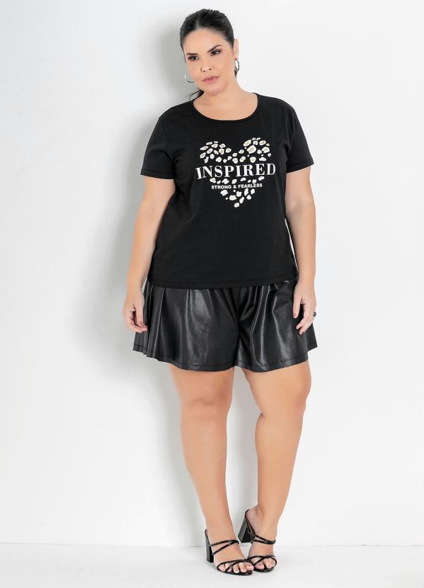 

Blusa Preta com Estampa com Brilho Plus Size, Preto