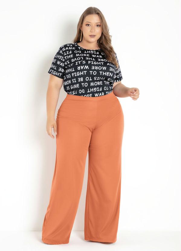 

Blusa Preta Estampada com Manga Curta Plus Size, Preto