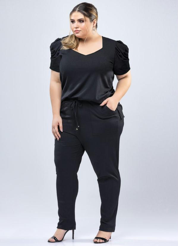 

Blusa Ribana Canelada com Pregas Preto