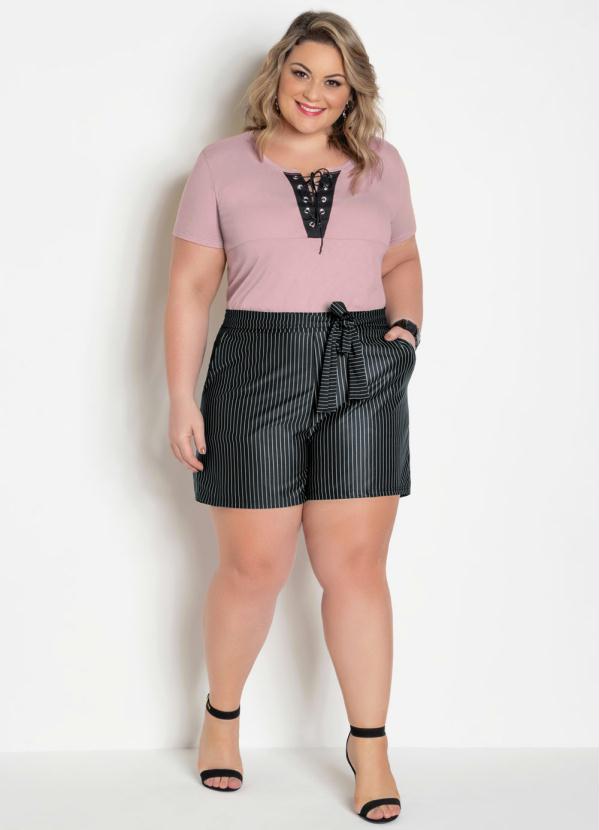 

Blusa Rosa Plus Size com Amarração no Decote