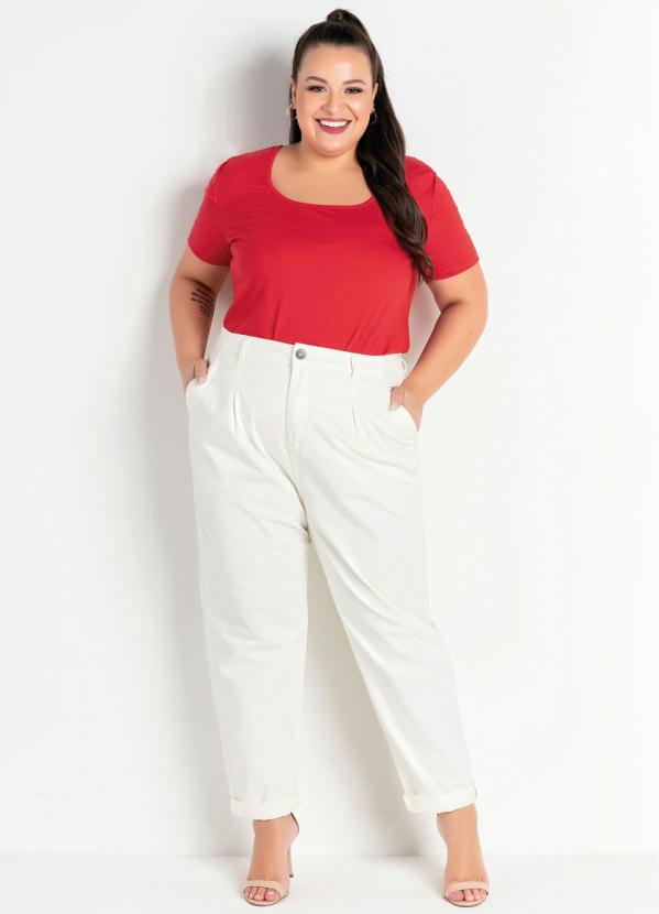 

Blusa Vermelha com Mangas Bufantes Plus Size, Vermelho