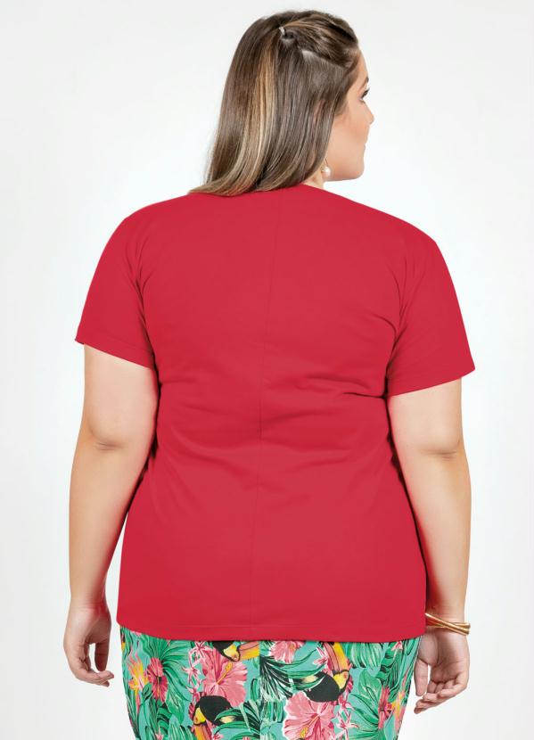 

Blusa Vermelha com Mangas Curtas Plus Size, Vermelho