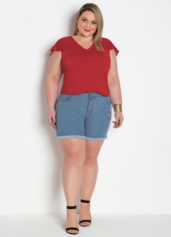 

Blusa Vermelha Plus Size com Manga Babado, Vermelho