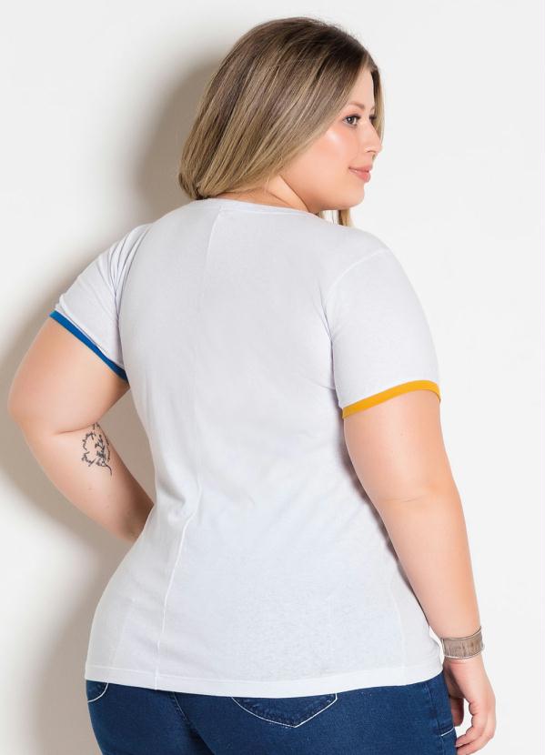 

T-Shirt Branca Plus Size com Detalhes Coloridos, Amarelo