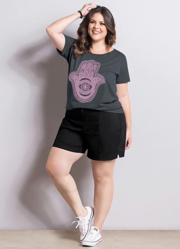 

T-Shirt Marguerite Mescla Chumbo Plus Size, Cinza