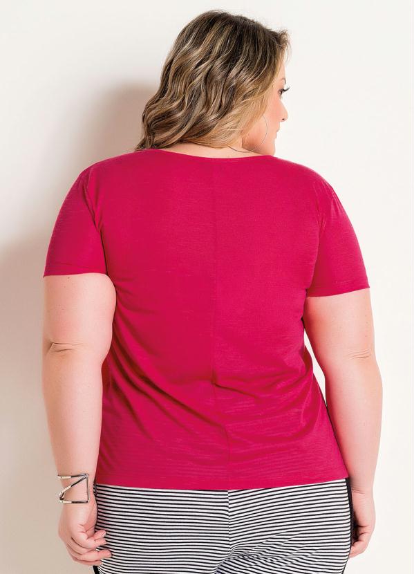 

T-Shirt Pink Plus Size com Estampa de Frase, Rosa