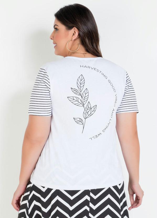 

T-Shirt Plus Size Branca com Estampas, Branco