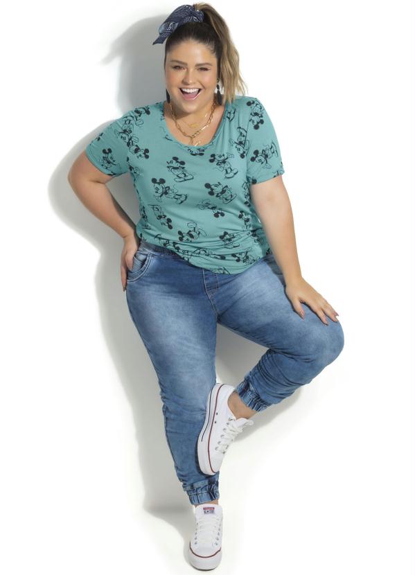 

T-Shirt Plus Size com Estampa Rotativa Azul