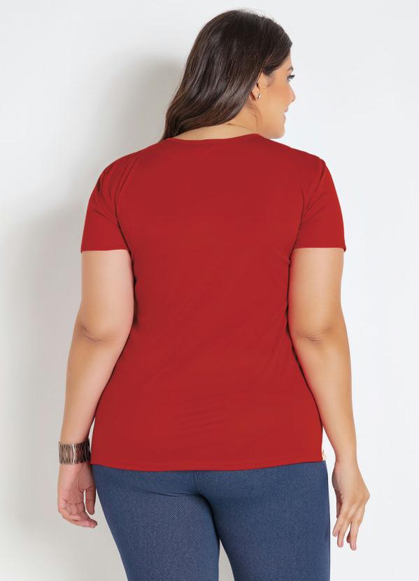 

T-Shirt Vermelha Plus Size com Estampa Frontal, Vermelho