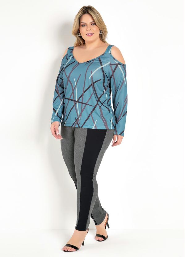 

Blusa Abstrata Azul com Mangas Longas Plus Size