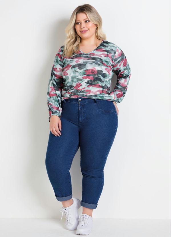 

Blusa Camuflada Manga Bufante Plus Size, Verde