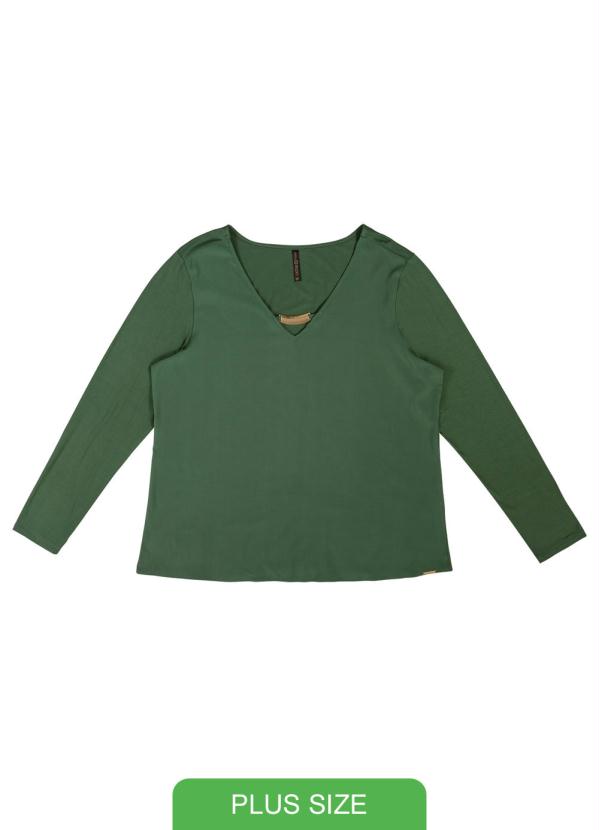 

Blusa com Decote V e Aviamento Verde